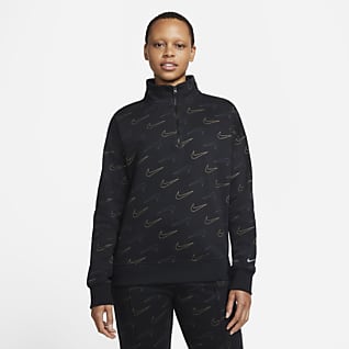 Nike Sportswear Metallic fleece-pullover med 1/4 lynlås til kvinder
