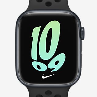 Apple Watch Series 7 (GPS + Mobilfunk) mit Nike Sportarmband 45-mm-Aluminiumgehäuse in Mitternacht