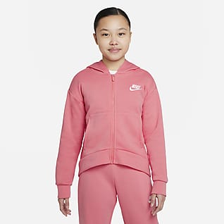 Nike Sportswear Club Fleece Sudadera con gorro de cierre completo para niña talla grande