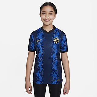 Inter Mediolan Stadium 2021/22 (wersja domowa) Koszulka piłkarska dla dużych dzieci Nike Dri-FIT