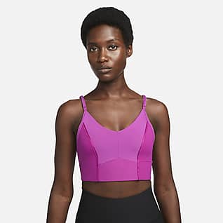 Nike Yoga Dri-FIT Indy Sutiã de desporto almofadado de linha comprida de suporte ligeiro para mulher