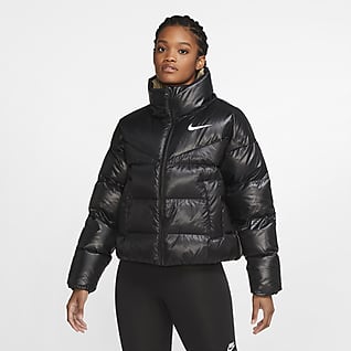 pink and black nike puffer jacket