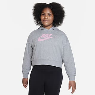 Nike Sportswear Club Frottéhettegenser til store barn (jente) (utvidet størrelse)