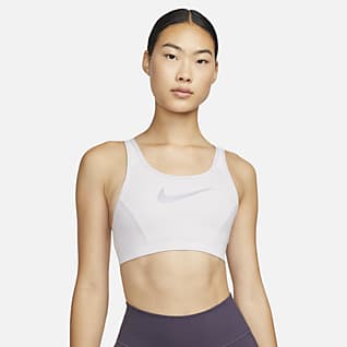 Nike Dri-FIT Swoosh Femme สปอร์ตบราผู้หญิงซัพพอร์ตระดับกลางเว้าหลังมีแผ่นฟองน้ำ 1 ชิ้น