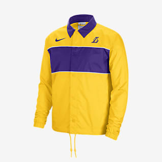 Los Angeles Lakers Courtside Nike NBA-letvægtsjakke med trykknaplukning til mænd