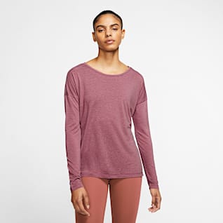 nike women's yoga long sleeve open back training top
