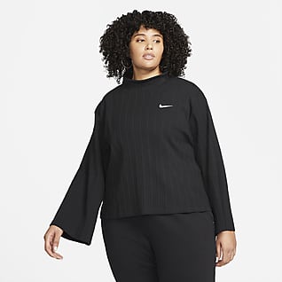 Nike Sportswear Playera de manga larga de tela de punto de canalé para mujer (talla grande)