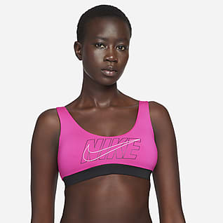 Nike Multi Logo Top de bikini con cuello en forma de U para mujer