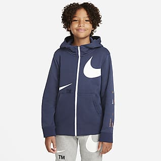 Nike Sportswear Swoosh Dzianinowa bluza z kapturem i zamkiem na całej długości dla dużych dzieci (chłopców)