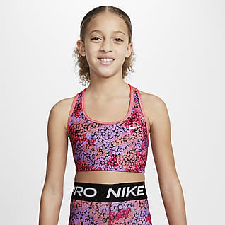Nike Dri-FIT Swoosh Vendbar sports-bh med print til større børn (piger)