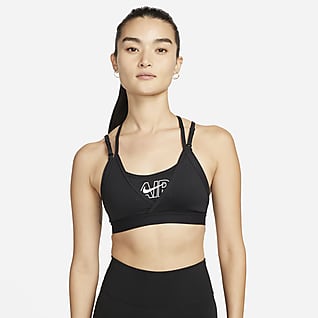 Nike Air Dri-FIT Indy สปอร์ตบราผู้หญิงซัพพอร์ตระดับต่ำแบบสายเส้นเล็กเสริมฟองน้ำ
