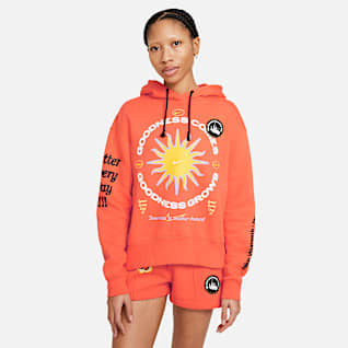 nike club black swoosh logo hoodie women's