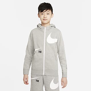 Nike Sportswear Swoosh Flísová mikina s kapucí a zipem po celé délce pro větší děti (chlapce)