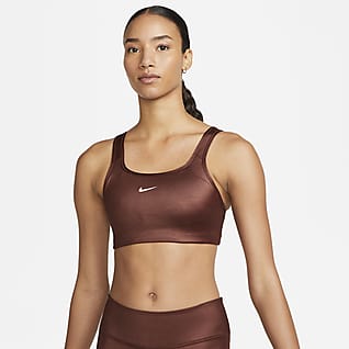 Nike Dri-FIT Swoosh Brassière de sport brillante à maintien normal avec coussinet une pièce pour Femme