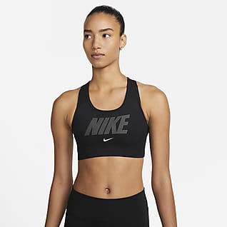 Nike Dri-FIT Swoosh Спортивное бра без вкладышей со средней поддержкой и графикой металлик
