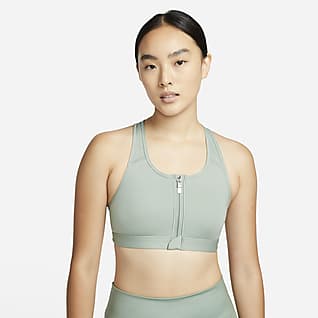 Nike Dri-FIT Swoosh สปอร์ตบราซัพพอร์ตระดับกลางเสริมฟองน้ำซิปหน้าผู้หญิง