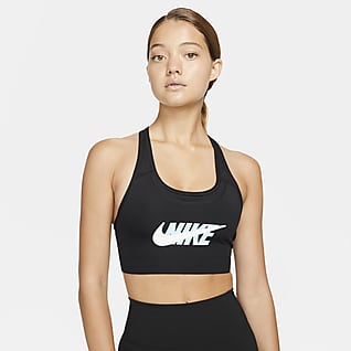 Nike Dri-FIT Swoosh Icon Clash Bra deportivo sin almohadilla con gráfico de media sujeción para mujer