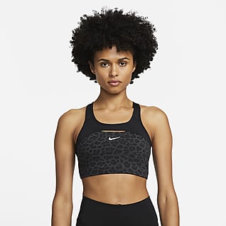 Nike Dri-FIT Swoosh Közepes tartást adó, párnázás nélküli, párducmintás női sportmelltartó
