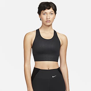 Nike Dri-FIT Swoosh Bra deportivo estampado de línea larga con almohadilla de una sola pieza de media sujeción para mujer