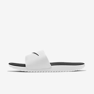 grey and white nike sandals