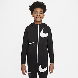 Nike Sportswear Swoosh Φλις μπλούζα με κουκούλα και φερμουάρ σε όλο το μήκος για μεγάλα αγόρια