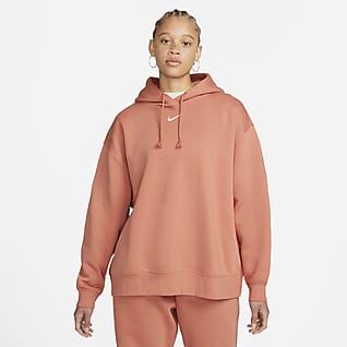 Nike Sportswear Collection Essentials Γυναικεία φλις μπλούζα με κουκούλα σε φαρδιά γραμμή (μεγάλα μεγέθη)
