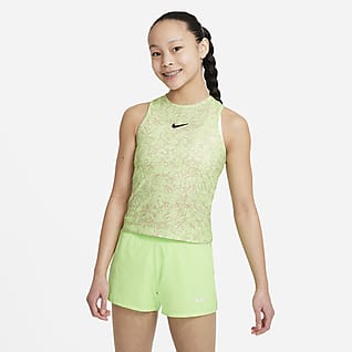 NikeCourt Dri-FIT Victory Koszulka bez rękawów do tenisa z nadrukiem dla dużych dzieci (dziewcząt)
