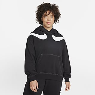 Nike Sportswear Swoosh Felpa con cappuccio oversize in fleece (Plus size) - Donna