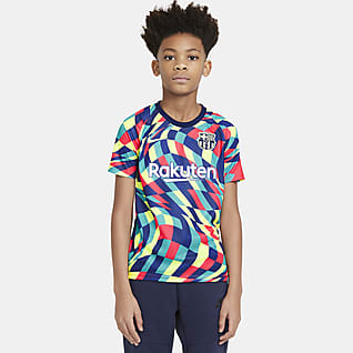 FC Barcelona Przedmeczowa koszulka piłkarska z krótkim rękawem dla dużych dzieci