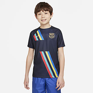 FC Barcelona Away Nike Dri-FIT mérkőzés előtti futballfelső nagyobb gyerekeknek