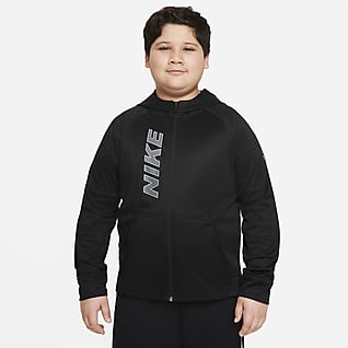 Nike Therma-FIT Μπλούζα προπόνησης με κουκούλα, σχέδιο και φερμουάρ σε όλο το μήκος για μεγάλα αγόρια (μεγαλύτερο μέγεθος)