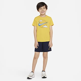 Nike Dri-FIT All Day Play Shorts Set 幼童印花T恤和网眼布短裤套装