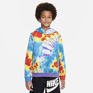 Nike Sportswear Club Sudadera con gorro sin cierre Tie-Dye para niños talla grande