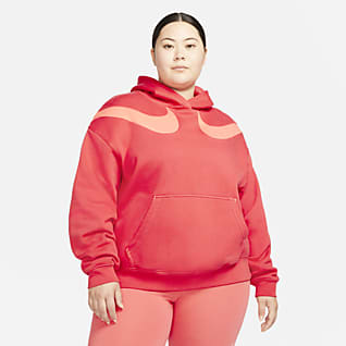 Nike Sportswear Swoosh Overdimensioneret hættetrøje i fleece til kvinder (plus size)
