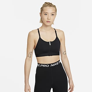 Nike Dri-FIT Indy Zip-Front สปอร์ตบราผู้หญิงซัพพอร์ตระดับต่ำเสริมฟองน้ำ