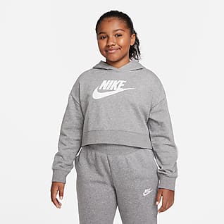 Nike Sportswear Club Kort hættetrøje i french terry til større børn (piger) (udvidet størrelse)