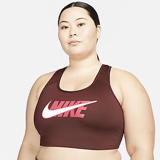Nike Dri-FIT Swoosh Icon Clash สปอร์ตบราผู้หญิงซัพพอร์ตระดับกลางแบบไม่เสริมฟองน้ำ (พลัสไซส์)