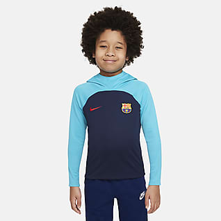 FC Barcelona Academy Pro Nike Dri-FIT kapucnis, belebújós futballpulóver gyerekeknek