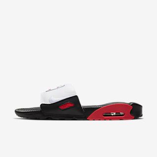 maroon nike slides with gold check