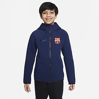 FC Barcelona Tech Fleece Windrunner Bluza z kapturem i zamkiem na całej długości dla dużych dzieci