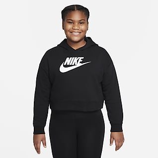Nike Sportswear Club Μπλούζα με κουκούλα crop από ύφασμα French Terry για μεγάλα κορίτσια (μεγαλύτερο μέγεθος)