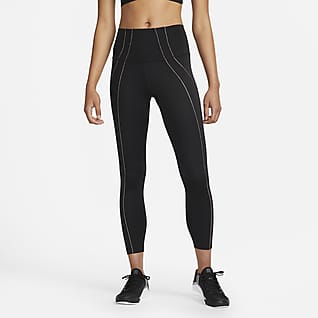Nike Yoga Dri-FIT Женские слегка укороченные леггинсы с высокой посадкой и отделкой металлик