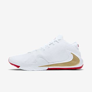 white nike shoes with grey swoosh
