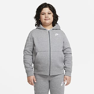 Nike Sportswear Club Fleece Hættetrøje (udvidet størrelse) med lynlås i fuld længde til store børn (drenge)