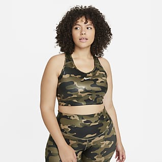 Nike Dri-FIT Swoosh Bra deportivo camuflajeado brillante estampado sin almohadilla de media sujeción talla grande para mujer