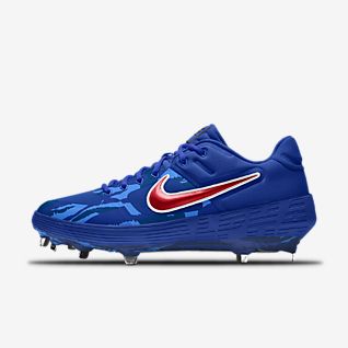 red and blue baseball cleats