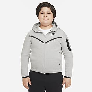 Nike Sportswear Tech Fleece Hættetrøje (udvidet størrelse) med lynlås i fuld længde til større børn (drenge)
