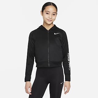 Nike Pro Therma-FIT Hosszú cipzáras, kapucnis pulóver nagyobb gyerekeknek (lány)