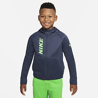 Nike Therma-FIT Sudadera con capucha de entrenamiento con gráfico de cierre completo para niños talla grande