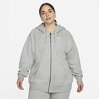 Nike Sportswear Essentials Γυναικεία φλις μπλούζα με κουκούλα και φερμουάρ σε όλο το μήκος (μεγάλα μεγέθη)